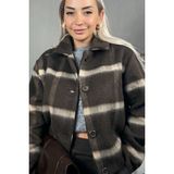 Muna Boutique Önden Düğmeli Regular Kalıp Kahverengi Krem Kaşe Kadın Mont