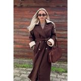 Muna Boutique Oversize Uzun Kahverengi Kaşe Kadın Pardesü