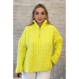 Muna Boutique Saç Örgülü Limon Sarısı Fermuarlı Balıkçı Yaka Tirko Kazak - Standart
