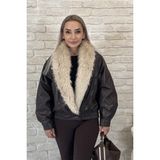 Muna Boutique Yakası Kürklü Acı Kahverengi Deri Kadın Mont Kadın Kaban