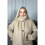 Muna Boutique Yumuşak Dokulu Yakası Çıkarılabilen Kendinden Atkılı Krem Kadın Mont