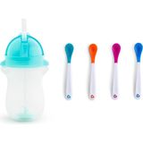 Munchkin Tıklama Kilitli Uçlu Pipetli Alıştırma Bardağı, 12AY+, 296ML, Mavi ve Isı Göstergeli Yumuşak Uçlu Bebek Kaşıkları 2li Set