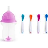Munchkin Tıklama Kilitli Uçlu Pipetli Alıştırma Bardağı, 12AY+, 296ML, Mor ve Isı Göstergeli Yumuşak Uçlu Bebek Kaşıkları 2li Set