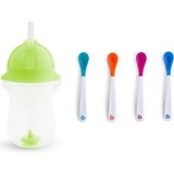 Munchkin Tıklama Kilitli Uçlu Pipetli Alıştırma Bardağı, 12AY+, 296ML, Yeşil ve Isı Göstergeli Yumuşak Uçlu Bebek Kaşıkları 2li Set