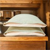 Mundo Lindo %100 Pamuk Ipliği Boyalı Çizgili Tek Kişilik Yastık Kılıfı 2'li Set - 50X70 cm Naturel Cep Detaylı - Yeşil - 50 X 70 CM