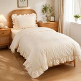 Mundo Lindo Fırfırlı Nevresim Takımı Classic Creme Tek Kişilik 2 Parça 160 x 220 cm - Ekru