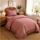 Mundo Lindo Fırfırlı Nevresim Takımı Dusty Rose Tek Kişilik 2 Parça 160 x 220 cm - Gülkurusu
