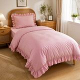 Mundo Lindo Fırfırlı Nevresim Takımı Pudra Pembe Tek Kişilik 2 Parça 160 x 220 cm