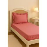 Mundo Lindo Lastikli Çarşaf Seti Tek Kişilik Çarşaf ve Fırfırlı Yastık Kılıfı - Gül Kurusu - 90 x 190