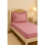 Mundo Lindo Lastikli Çarşaf Seti Tek Kişilik Çarşaf ve Fırfırlı Yastık Kılıfı - Pembe - 90 x 190