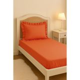 Mundo Lindo Lastikli Çarşaf Seti Tek Kişilik Çarşaf ve Fırfırlı Yastık Kılıfı - Soft Turuncu - 90 x 190
