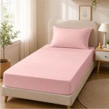 Mundo Lindo Lastikli Çarşaf Takımı Tek Kişilik %100 Pamuk Yastık Kılıfı Dahil - Pudra Pembe - 90 x 190