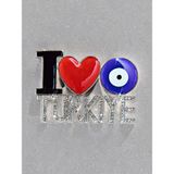 Mundy I Love Türkiye Metal Magnet – Işıltılı Taş Detaylı Özel Tasarım, Nazar Detaylı Dekoratif Buzdolabı Magneti 6x4 cm - 1 Adet