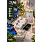 Munico 2 Adet 2500W Akım Korumalı Çoklu Priz 2 Priz 2 Type-C 3 USB Çıkışlı Hızlı Şarj Çoklayıcı - Çok Renkli
