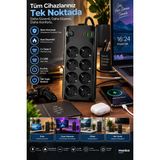 Munico 2 Adet 8 Soketli Çoklu Priz 2 Type-C 2 USB Çıkışlı Bilgisayar Tv Gaming Priz Çoklayıcı - Çok Renkli