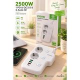 Munico 2 Adet USB ve Type-C Çıkışlı Çoklu Priz 2500W 2 Priz 5 Şarj Portlu Çocuk Korumalı Çoklayıcı - Çok Renkli