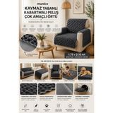 Munico 3 Adet Dekoratif Peluş Koltuk Örtüsü Kaymaz Tabanlı Kanepe Şalı Kalın Dokulu Koltuk Örtüsü - 170 x 210 cm - Antrasit - Gri