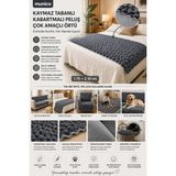Munico 3 Adet Kaymaz Silikon Tabanlı Çok Amaçlı Peluş Koltuk Örtüsü Lüks Kabartmalı Peluş Koltuk - 170 x 210 cm - Antrasit - Gri