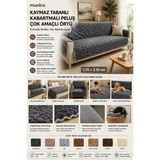Munico 3 Adet Kaymaz Tabanlı Peluş Koltuk Örtüsü Kabartmalı Kanepe Koruyucu Kabartmalı Koltuk Örtüsü - 170 x 210 cm - Antrasit - Gri