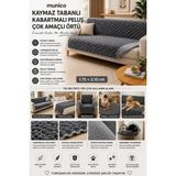 Munico 3 Adet Modern Lüks Peluş Koltuk Şalı Kaydırmaz Kanepe Koruyucu Çok Amaçlı Kaymaz Peluş Koltuk Örtü - 170 x 210 cm - Antrasit - Gri