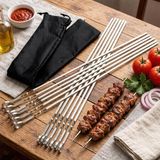 Munico 4 Adet Izgara Için Şişler Paslanmaz Çelik Uzun Düz Barbekü Çubukları Kamp Dış Mekan Pişirme Parti