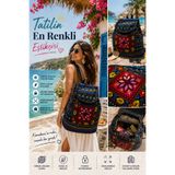 Munico El Emeği Kilim Desenli Sırt Çanta Doğa Dostu Kumaş Güvenli Fermuarlı Bölmeler Geleneksel Kilim Motif