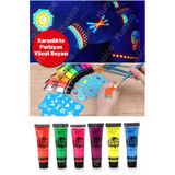 Munico Glow Yüz Boyası Seti – 25 gr Tüp, 6 Farklı Neon Renk | Karanlıkta Parlayan Etki Neonlu Fosforlu