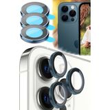 Munico Koruyucu Arka 3'lü Lens Pro Iphone 11/12/13 Uyumlu Kamera Koruyucu Lens Halka Metal Temperli