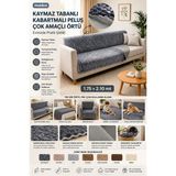 Munico Lüks Dokulu Kaydırmaz Koltuk Örtüsü Modern Kanepe Şalı Ultra Yumuşak Kabartmalı Peluş - 170 x 210 cm - Antrasit - Gri