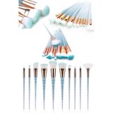 Munico Mavi Kristal Görümlü Pırlanta 10 Adet Makyaj Fırçası Allık Eyeliner Fırçası Elmas Seti Kozmetik Set