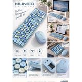 Munico Mavi Renkli Kablosuz Klavye ve Mouse Seti Ergonomik Eğimli Sessiz Tuşlu Modern Tasarım