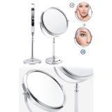 Munico Şık Kozmetik Aksesuarı Çift Taraflı Normal Büyüteç Oval Stand Makyaj Kozmetik Vanity Ayna Gümüş Renk