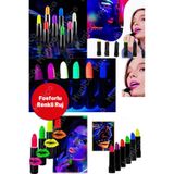 Munico UV Neon Glow Ruj ve Yüz Boyama Seti – 6 Renk | Karanlıkta Parlayan Fosforlu Parti Ürünü Hijyenik