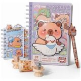 Munis Capybara Defter Seti Spiral | Kırtasiye Seti | A5 Defter + A7 Bloknot + Versatil Kalem + Silgi + Kalemtraş - Mor