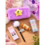 Munis Sevimli Yıldız Temalı Kırtasiye Seti / Peluş Kalem Kutusu, Hb Kalem, Silgi, Washi Bantlar, Kalemtraş - Lila - Pembe