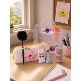 Munis Sevimli Yıldız Temalı Kırtasiye Seti / Peluş Kalem Kutusu, Hb Kalem, Silgi, Washi Bantlar, Kalemtraş - Pudra Pembe