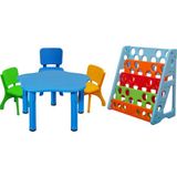 Mupark Çocuk Aktivite Masası - Renkli Sandalyeler ve Renkli Kitaplık - Büyük Masa Set - Anaokulu - Kreş - Mavi