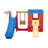 Mupark Çocuk Oyun Parkı - Oyun Evi Kaydırak Salıncak Set - Çocuk Salıncak - Çocuk Kaydırak - Anaokulu - Kreş - Kırmızı