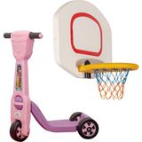 Mupark Çocuklar Için 2'li Hareket Seti: Duvar Basketbol Potası & 3 Tekerlekli Scooter | Spor ve Eğlence Bir Arada! - Pembe