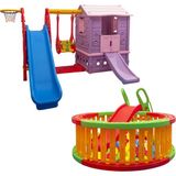 Mupark Oyun Evi Büyük Set ve Top Havuzu Tam Set - Anaokulu - Kreş - Kaydırak - Salıncak - Top Havuzu Set - Mor