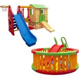 Mupark Oyun Evi Büyük Set ve Top Havuzu Tam Set - Anaokulu - Kreş - Kaydırak - Salıncak - Top Havuzu Set - Yeşil