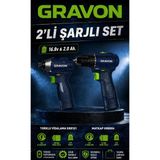 Mur-Cell Gravon 16.8V 2AH Şarjlı Torklu Somun Sıkma Vidalama-Matkap Ikili Set