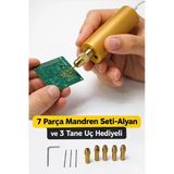 MurayTekno USB Mini Drill Matkap Seti 7 Parça Mandren Seti, 3 Adet Mikro Matkap Ucu,hassas Delme ,dıy, Gold