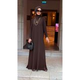 Mürdüm butik Şifon Detaylı Bahar Elbise- Acı Kahve