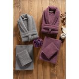 Mürdüm Home Sare 6 Parça Aile Bornoz Takımı - %100 Pamuk, Lüks, Jakarlı Bornoz Seti, Hediyelik, Çeyizlik - Standart - Bordo - Gri