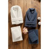 Mürdüm Home Sare 6 Parça Aile Bornoz Takımı - %100 Pamuk, Lüks, Jakarlı Bornoz Seti, Hediyelik, Çeyizlik - Standart - Indigo - Krem