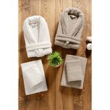 Mürdüm Home Sare 6 Parça Aile Bornoz Takımı - %100 Pamuk, Lüks, Jakarlı Bornoz Seti, Hediyelik, Çeyizlik - Standart - Krem - Bej