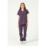 Mürdüm Likralı Scrubs Kargo Cep Doktor Hemşire Forması Yarasa Kol Takım Unisex