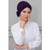 Mürdüm Pratik Hazır Geçmeli Tesettür Bone Sandy Kumaş Fiyonklu Çift Taraflı Tek Çapraz 1833_07