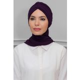 Mürdüm Pratik Hazır Geçmeli Tesettür Bone Sandy Kumaş Taçlı Büzgülü Şifon Atkılı 1208A_07